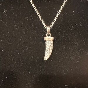 Silver Italian Pendant Necklace w/ Crystals. Star heart moon back